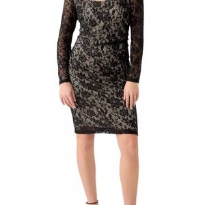 Emma & Michele Black Lace Long Sleeve midi Dress Small NWT